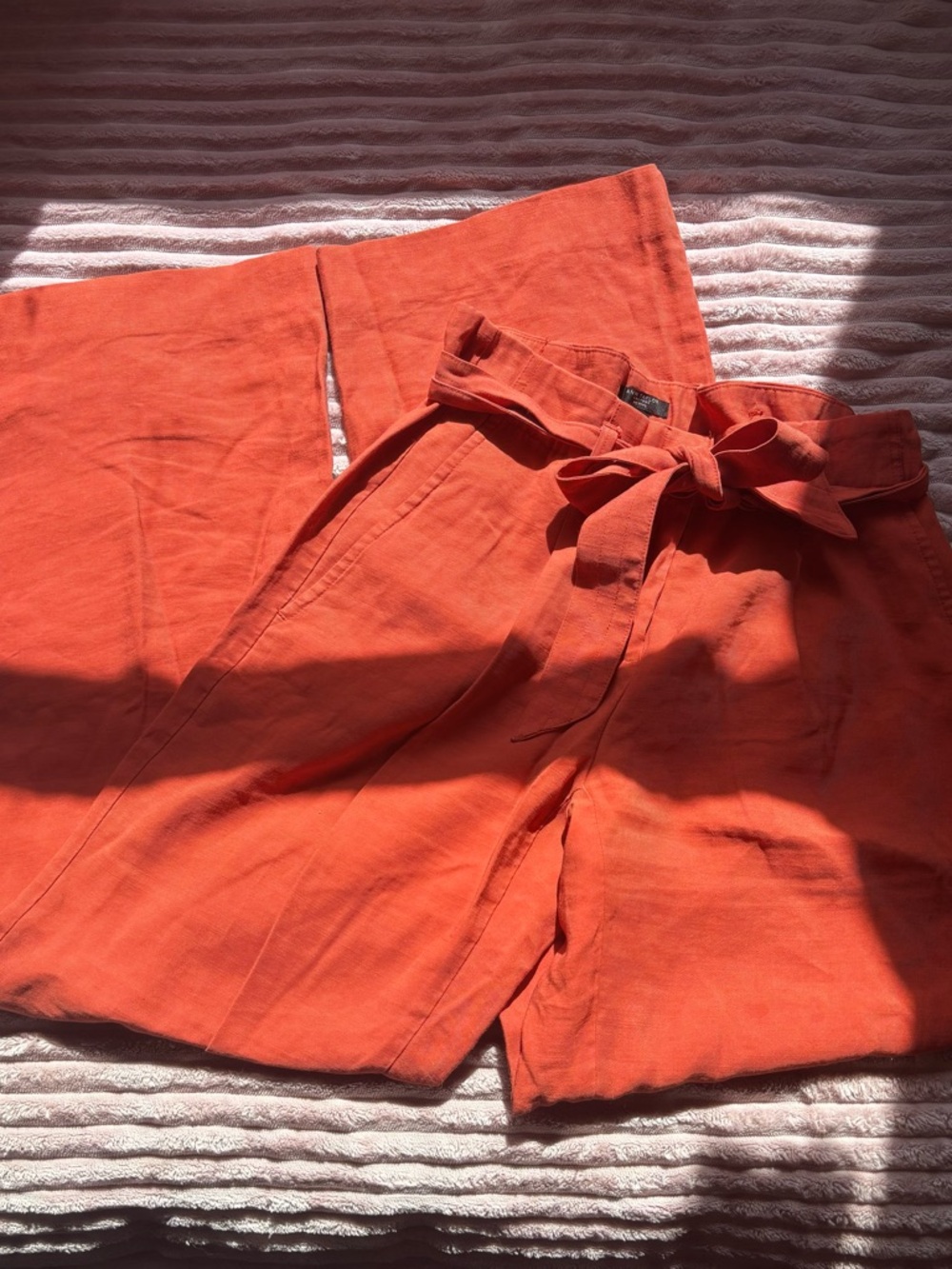 Orange High-Waist Tie Belt Wide-Leg Pants